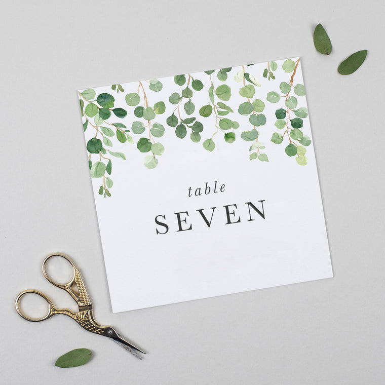 Eucalyptus Pack of 10 Table Numbers + Top Table Card