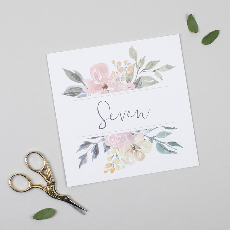 Floral Blush Pack of 15 Table Numbers + Top Table Card