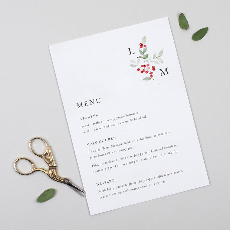 Winter Berry A5 Table Menu