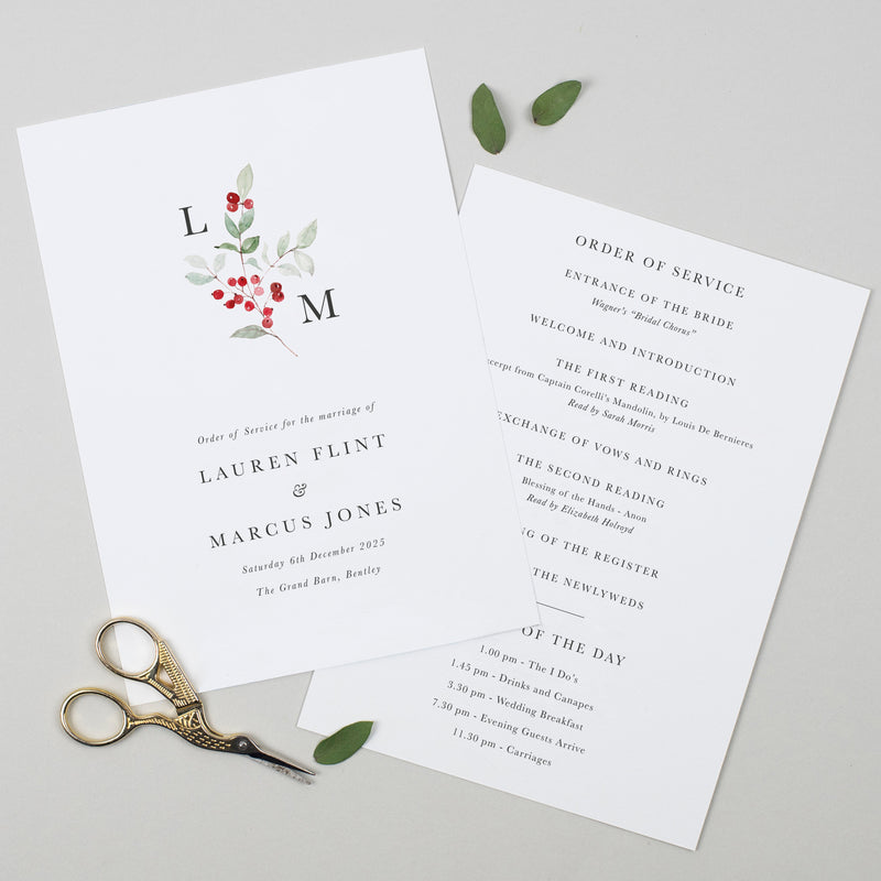 Winter Berry Order of the Day Cards