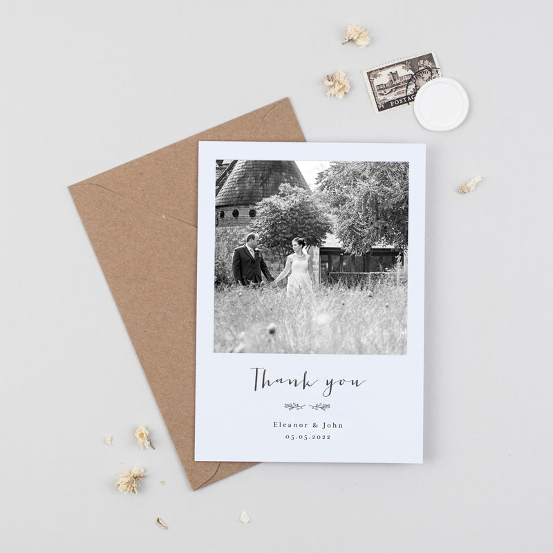 Delicate Laurel Wedding Photo Thank You Cards