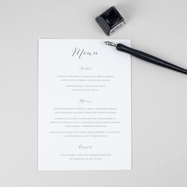 Elegant Calligraphy A5 Table Menu