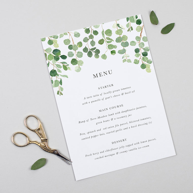 Eucalyptus A5 Table Menu