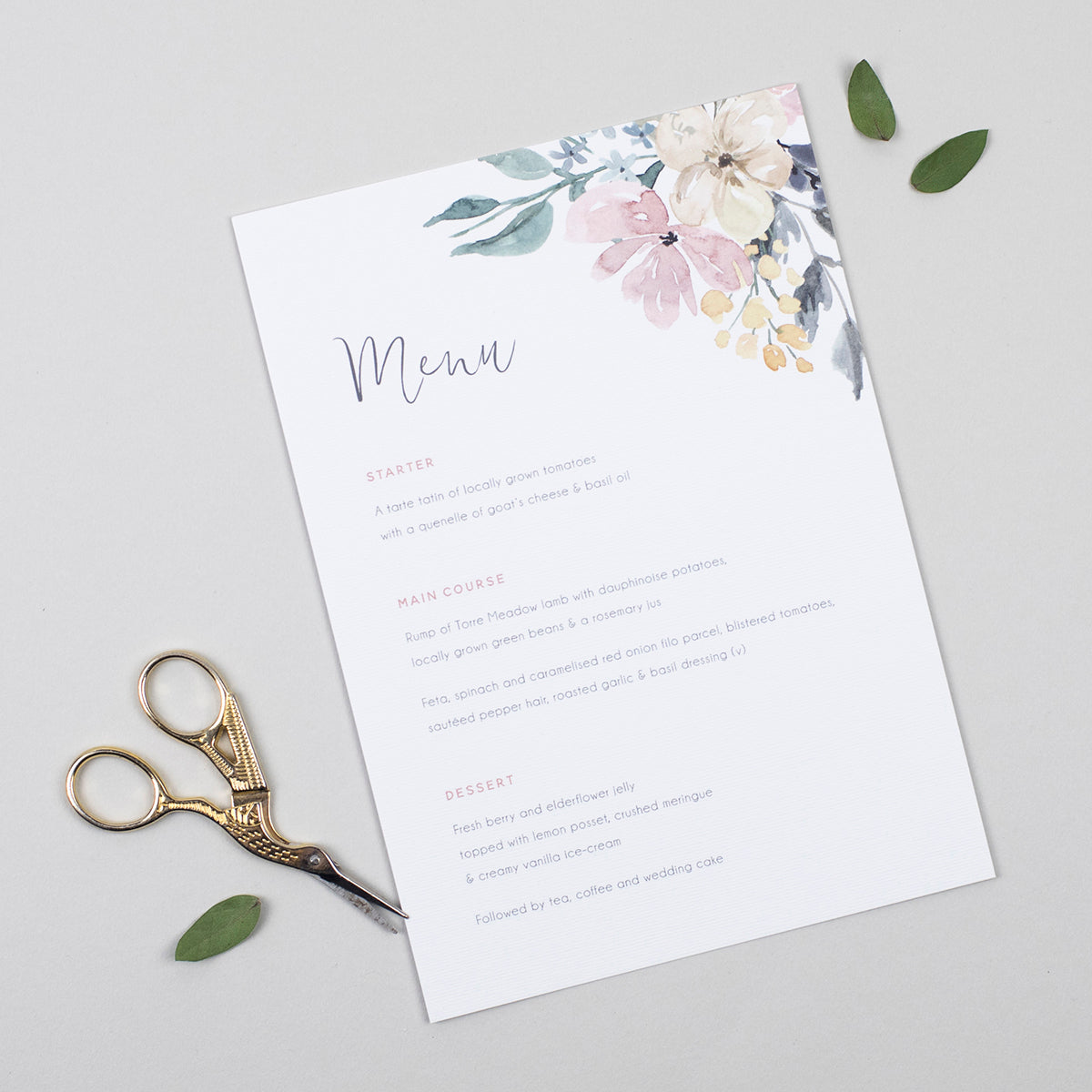 Floral Blush A5 Table Menu