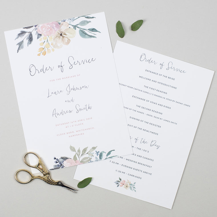 Floral Blush Order of the Day Cards