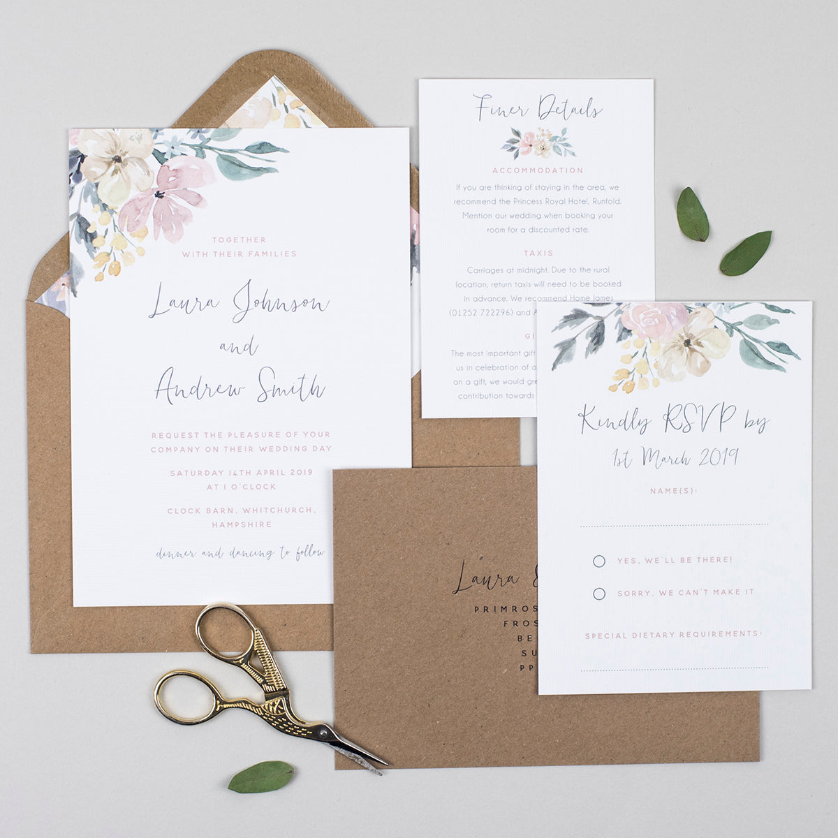 Floral Blush Wedding Invitation Suite