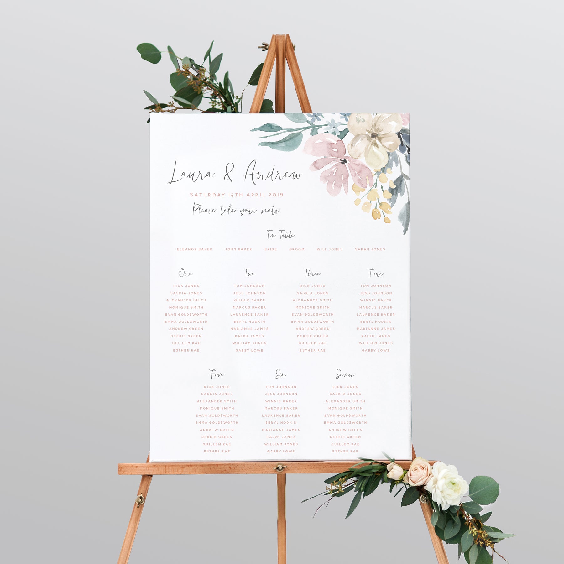 Floral Blush Mounted Table Plan