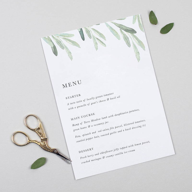 Olive A5 Table Menu