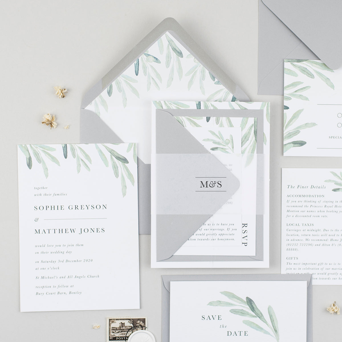 Olive Wedding Invitation Suite