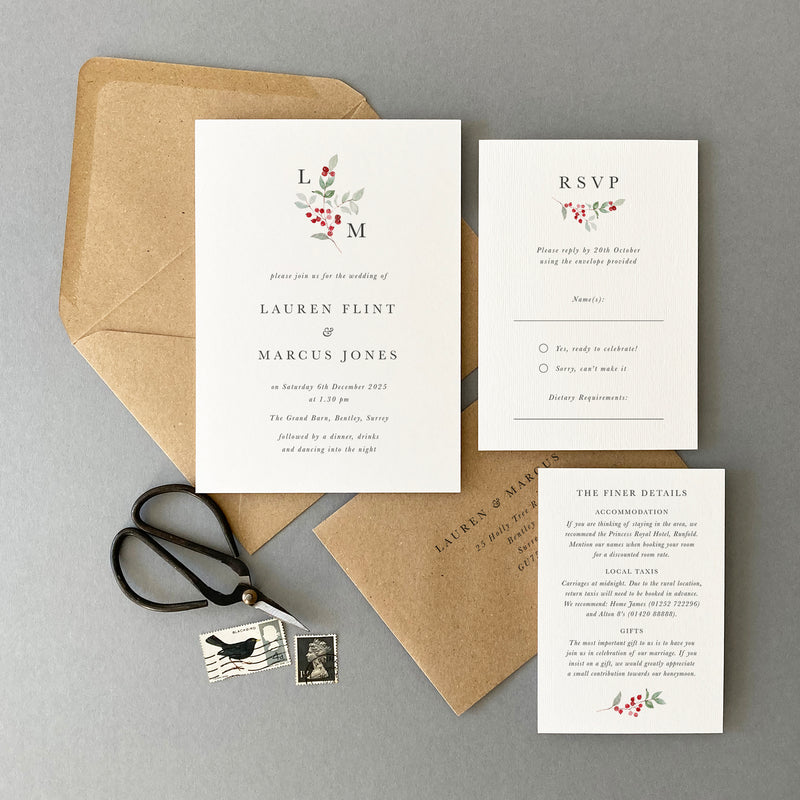 Winter Berry Wedding Invitation Suite