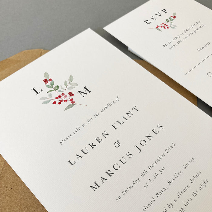 Winter Berry Wedding Invitation Suite